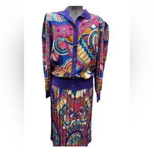 Robert Jansen designed‎ by Eva for Neiman Marcus 1980s colorful geometric print